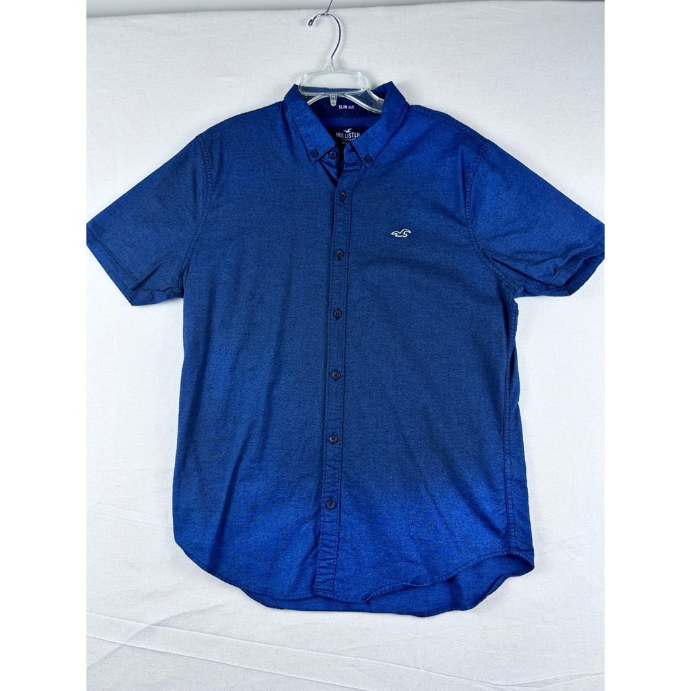 Hollister Mens Slim Fit Epic Flex Stretch Short Sleeve Button Down Shirt Blue L